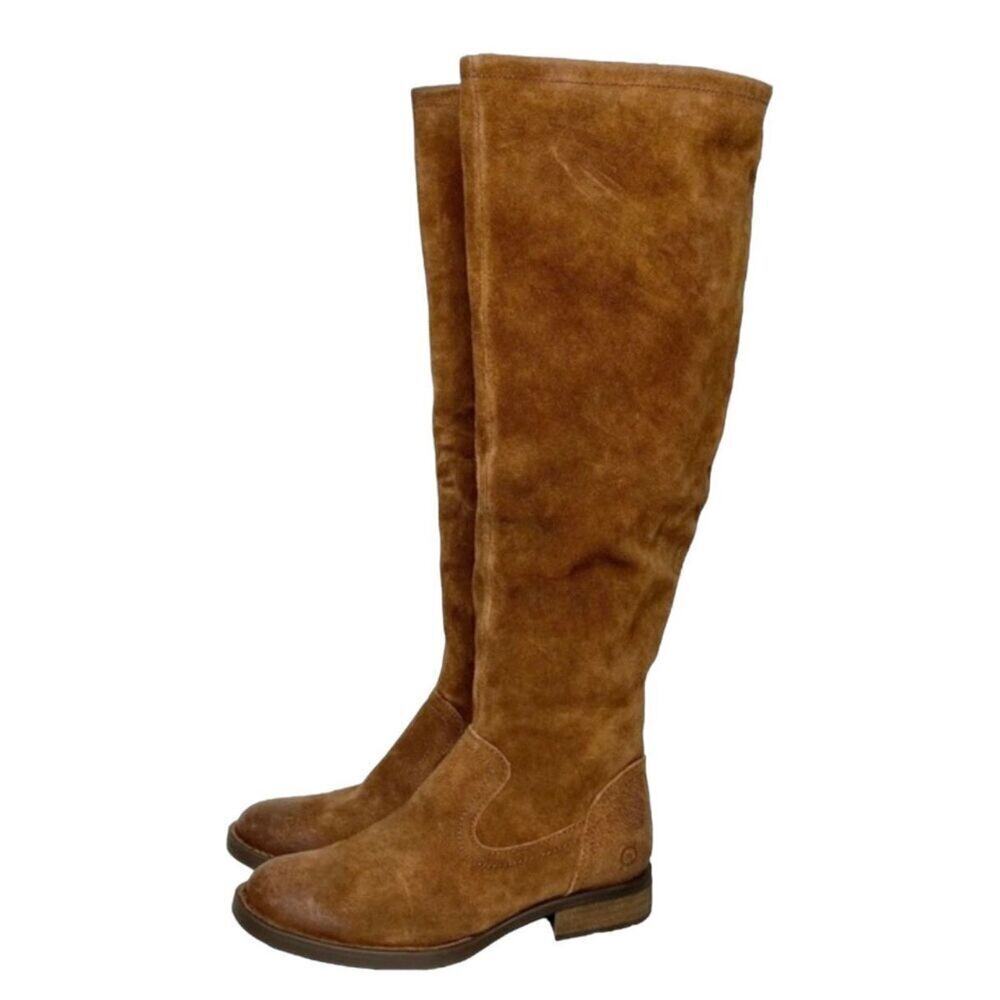 Born Boots Size 5.5 Borman Distressed Brown Suede Leather Tall Back Zip‎ Boot